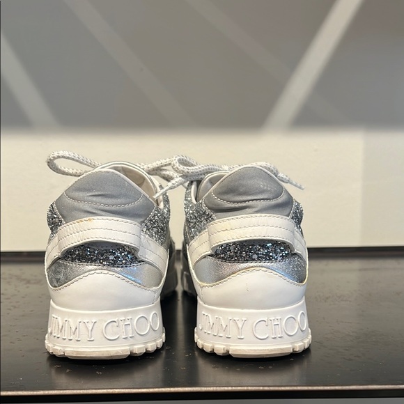 Jimmy Choo Silver Glitter and White Leather Sneakers - Picture 4 of 15